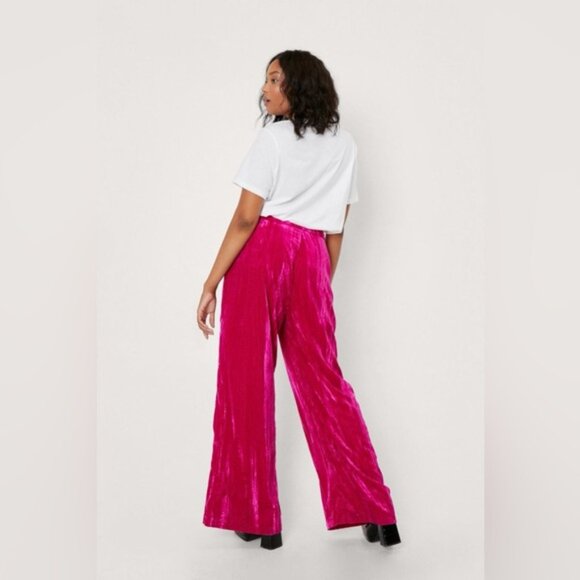 NASTY GAL Women's Crushed Velvet High Waisted Wide Leg Flare Pants Pink Size‎ 4 - Picture 2 of 16